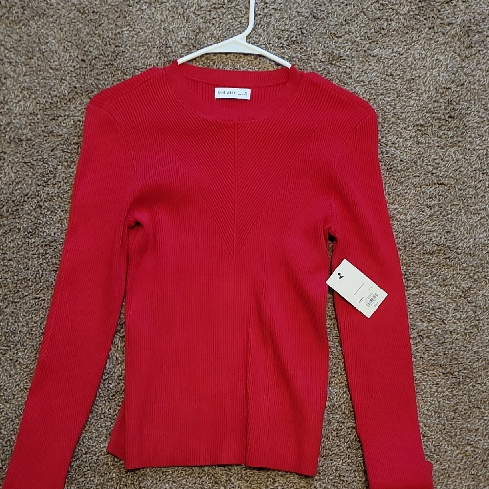 Nine West Red Ribbed Sweater